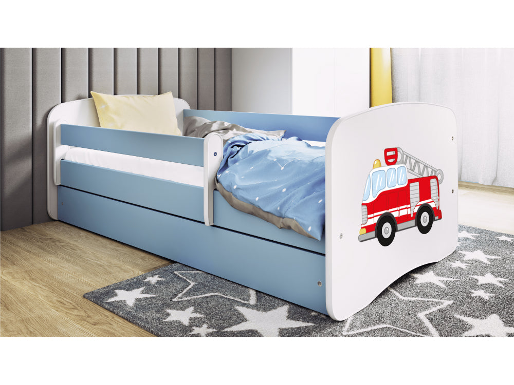 Cama 180 x 80 cm Kocot Kids com gaveta e colchão BabyDreams Fire Brigade Blue