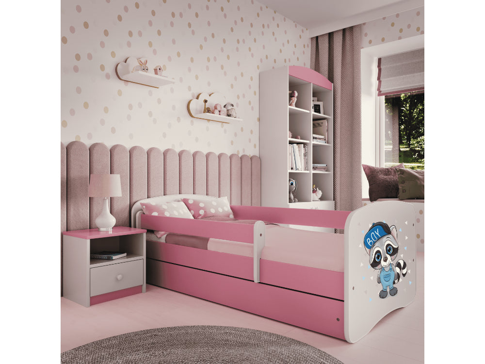Cama 180 x 80 cm Kocot Kids com colchão BabyDreams Raccoon Pink