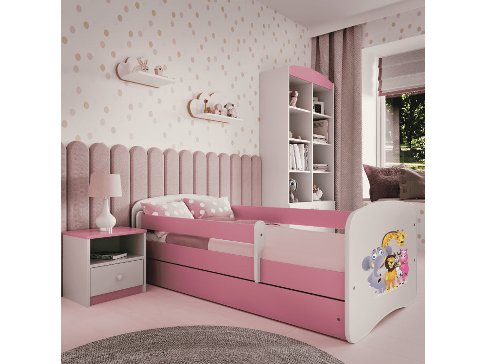 Cama 180 x 80 cm Kocot Kids com gaveta e colchão BabyDreams Zoo Pink