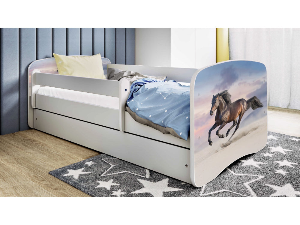 Cama 180 x 80 cm Kocot Kids com gaveta e colchão BabyDreams Galloping Horse White