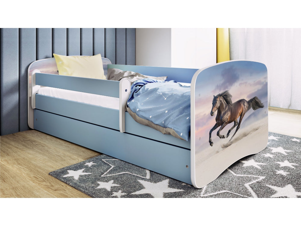 Cama 140 x 70 cm Kocot Kids com gaveta e colchão BabyDreams Galloping Horse Blue