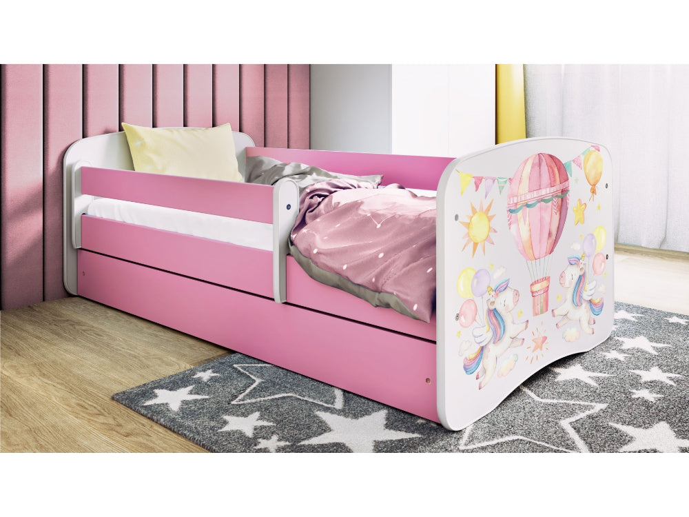 Cama 160 x 80 cm Kocot Kids com gaveta e colchão BabyDreams Balloon Pink