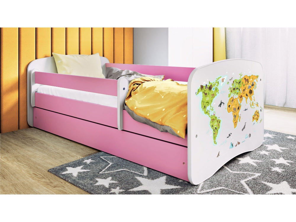 Cama 140 x 70 cm Kocot Kids com gaveta e colchão BabyDreams Map Pink