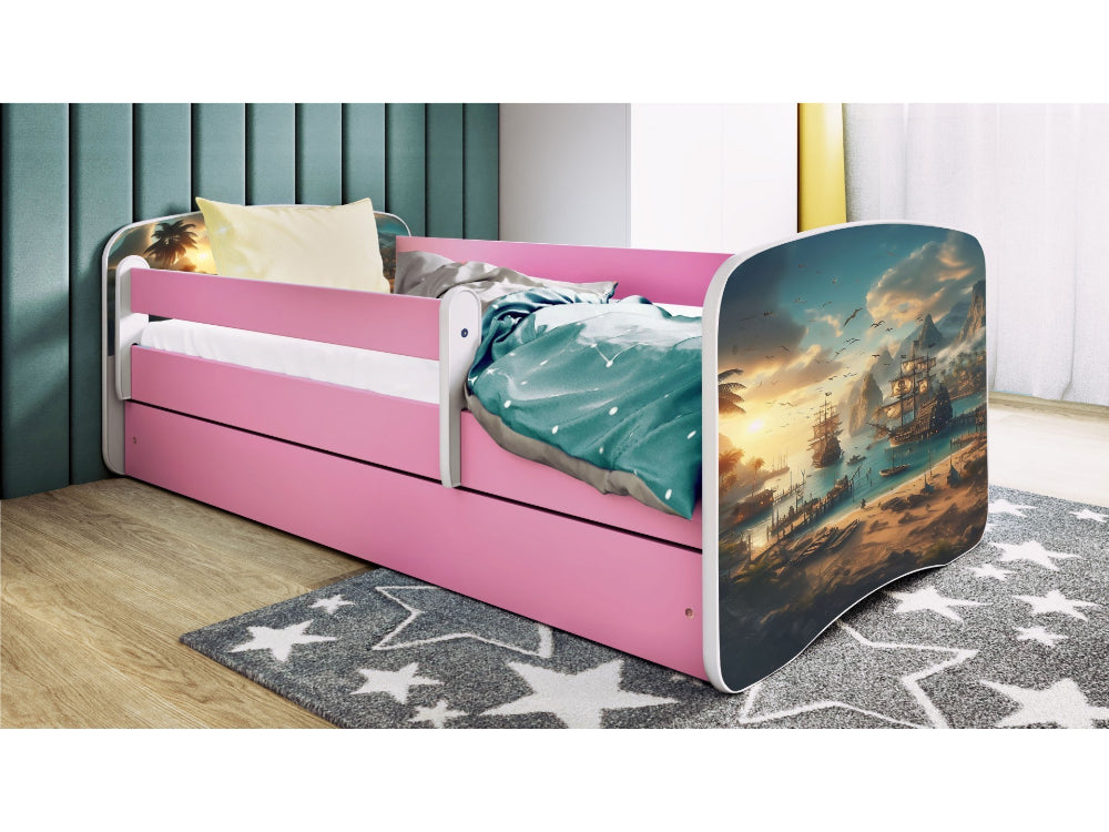 Cama 160 x 80 cm Kocot Kids com gaveta e colchão BabyDreams Ship Pink