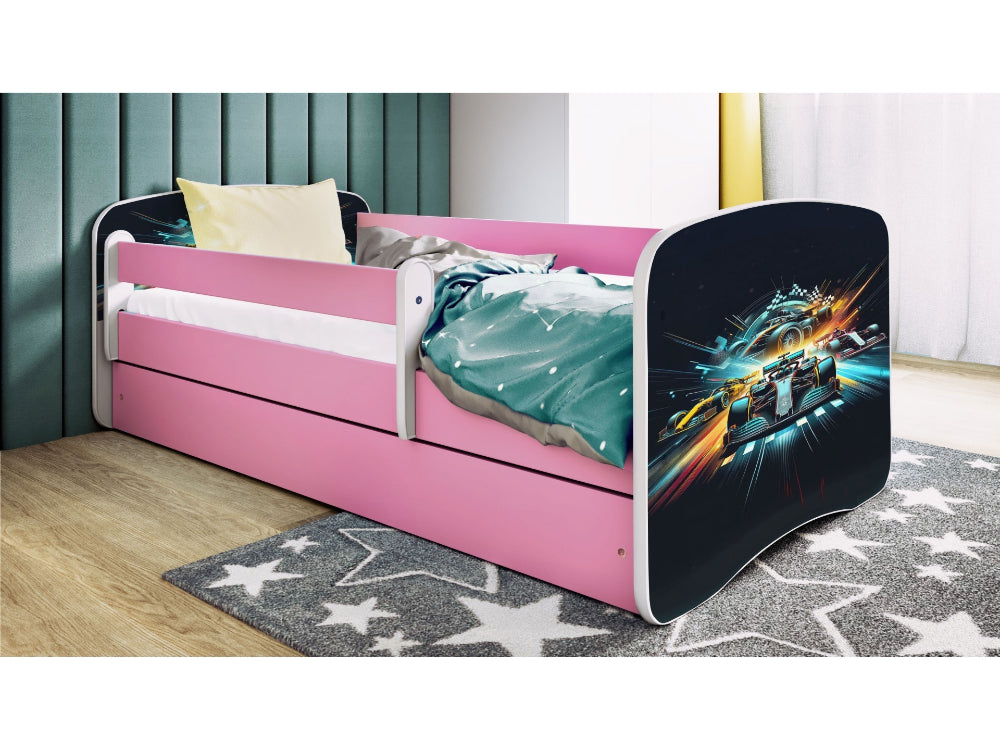 Cama 160 x 80 cm Kocot Kids com gaveta e colchão BabyDreams Race Pink