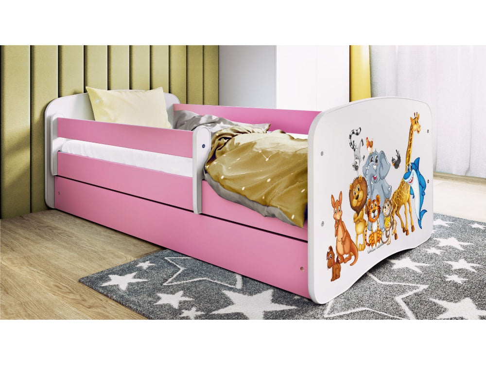 Cama 160 x 80 cm Kocot Kids com gaveta e colchão BabyDreams Animals Pink