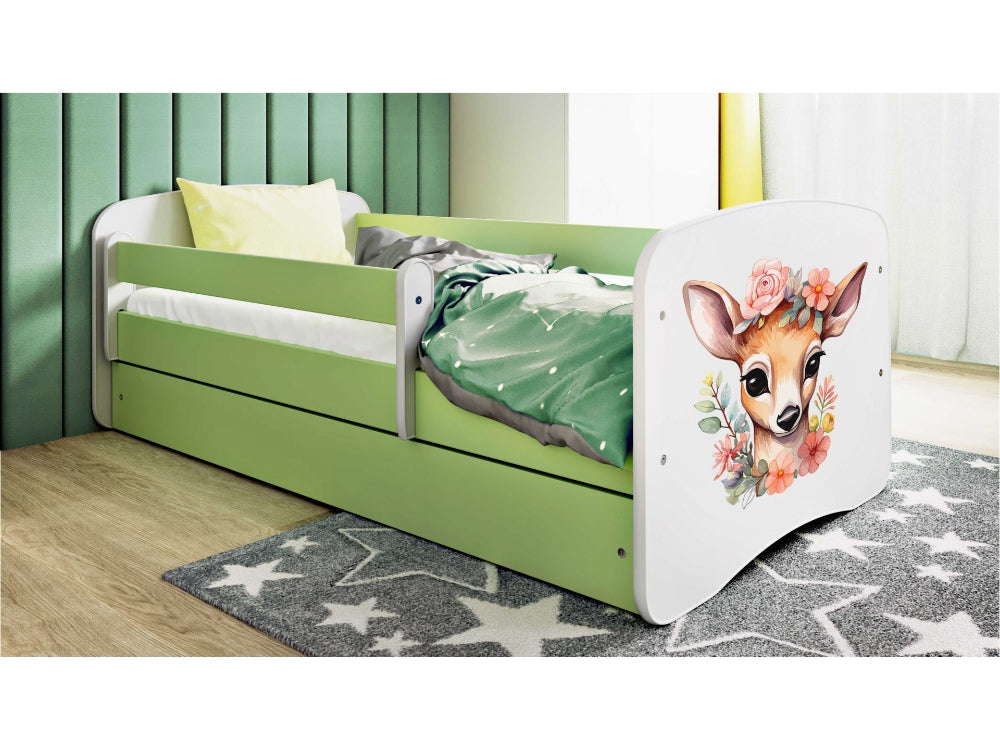 Cama 160 x 80 cm Kocot Kids com gaveta e colchão BabyDreams Bambi Green