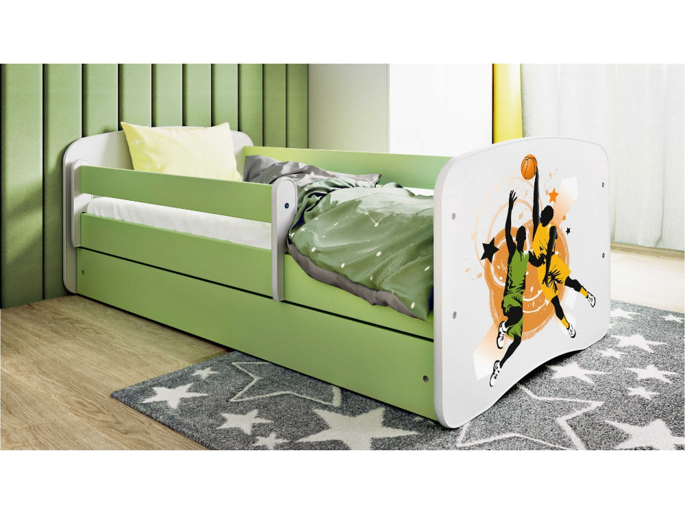 Cama 160 x 80 cm Kocot Kids com gaveta e colchão BabyDreams Basketball Green