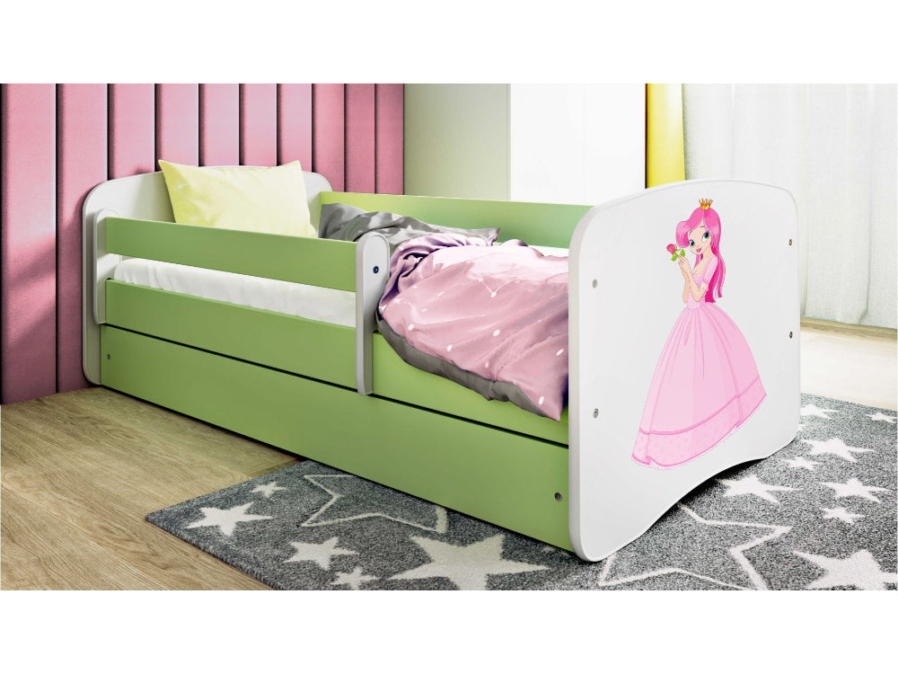 Cama 140 x 70 cm Kocot Kids com gaveta e colchão BabyDreams Princess Green