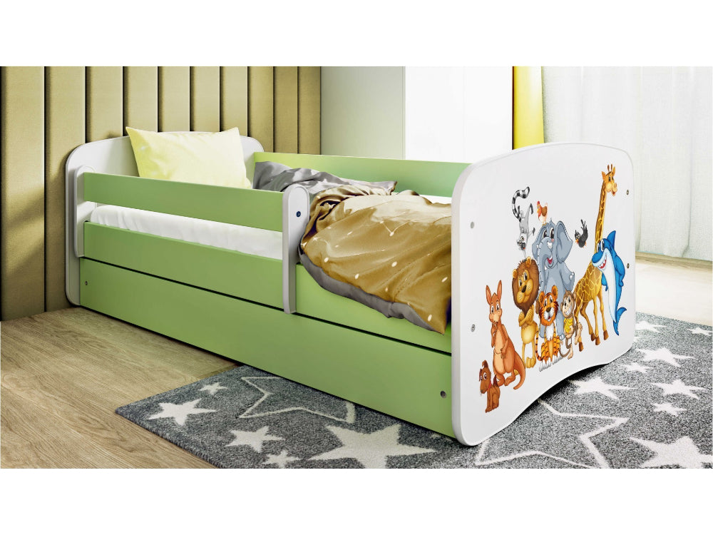 Cama 160 x 80 cm Kocot Kids com gaveta e colchão BabyDreams Animals Green