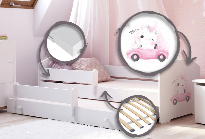 Cama dupla 160 x 80 com colchões e estrados incluídos Kobi Luk Cat