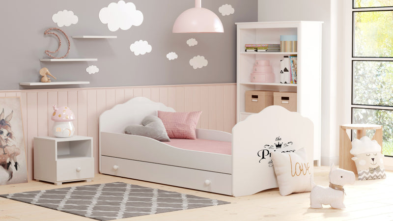 Cama de criança 140 x 70 com gaveta, colchão e estrado incluídos Kobi Wave Princess