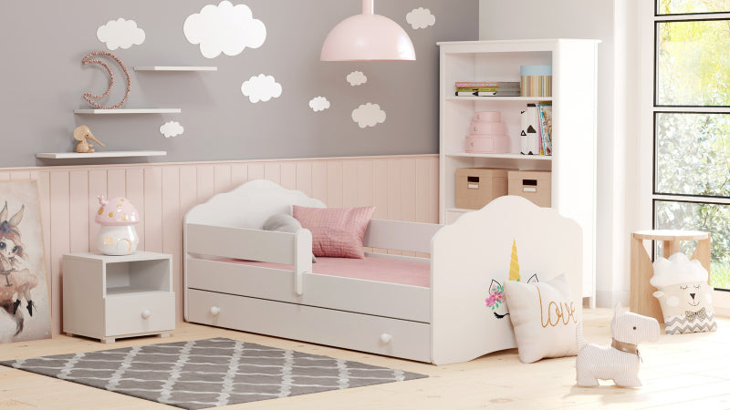 Cama de criança 140 x 70 com gaveta, colchão e estrado incluídos Kobi Wave Unicorn horn