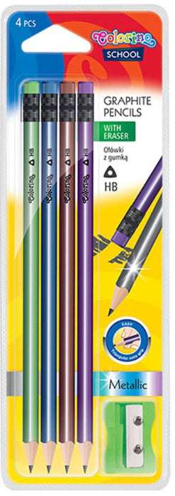 Blister 4 Lápis Hexa Metal HB c/ Borracha + Afia