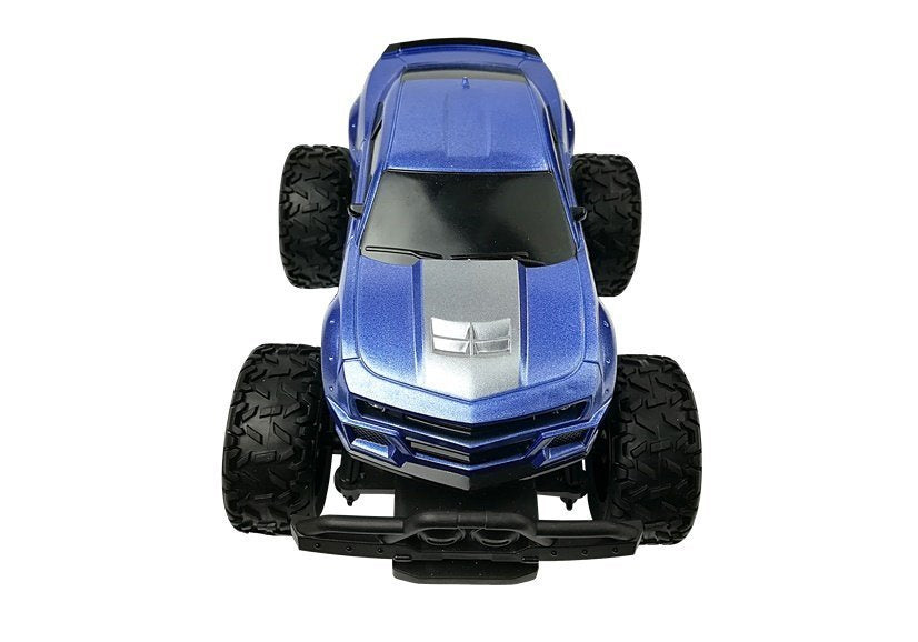 Carro telecomandado off-road azul rodas altas