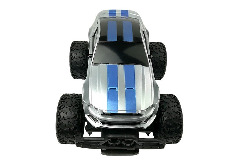 Carro telecomandado off-road prata rodas altas