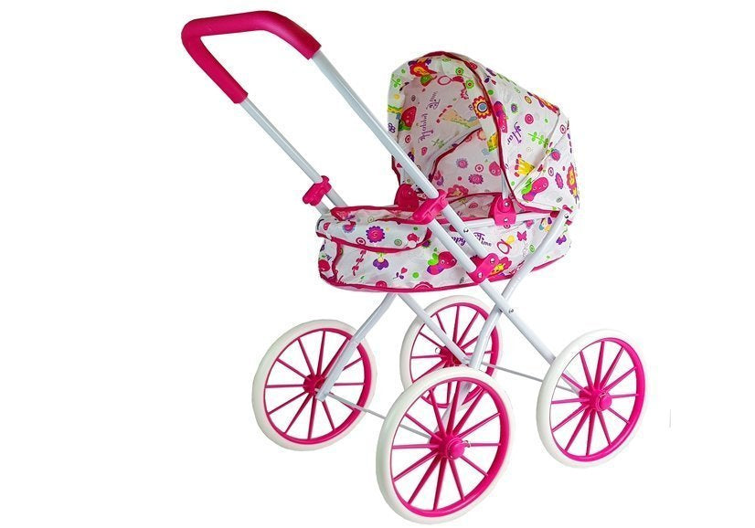 Carrinho boneca retro rodas grandes flores