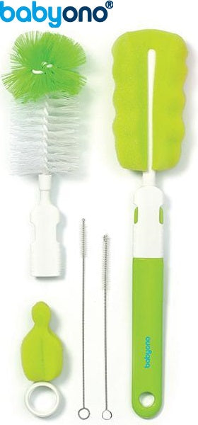 Baby Ono - Conjunto de escova para biberões e tetinas com pega removãvel e mini esponja verde