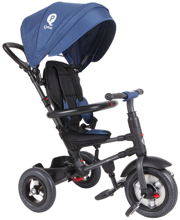 Triciclo com rodas de borracha insufladas a ar QPlay Rito AIR Dark Blue