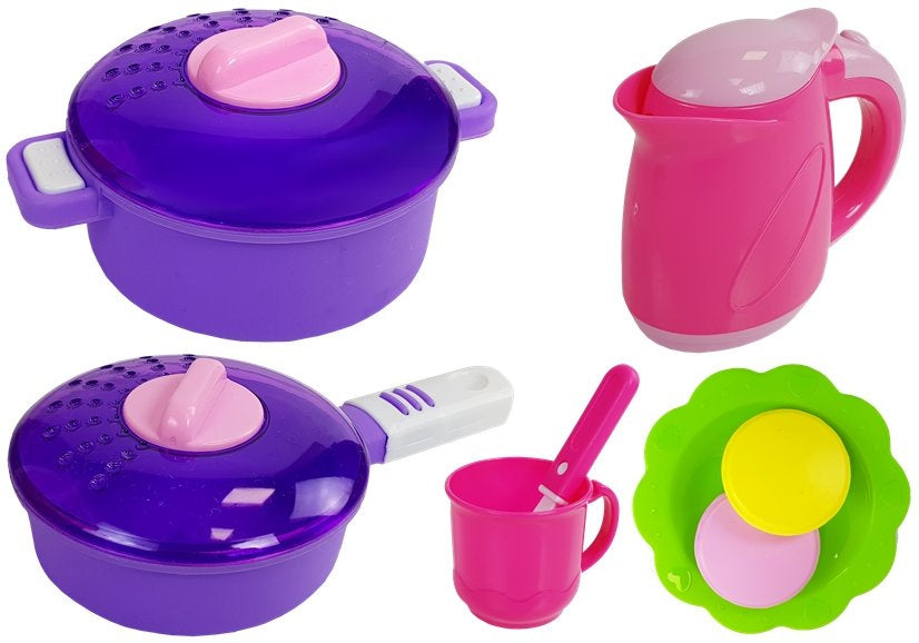 Cozinha rosa com água panelas alimentos som