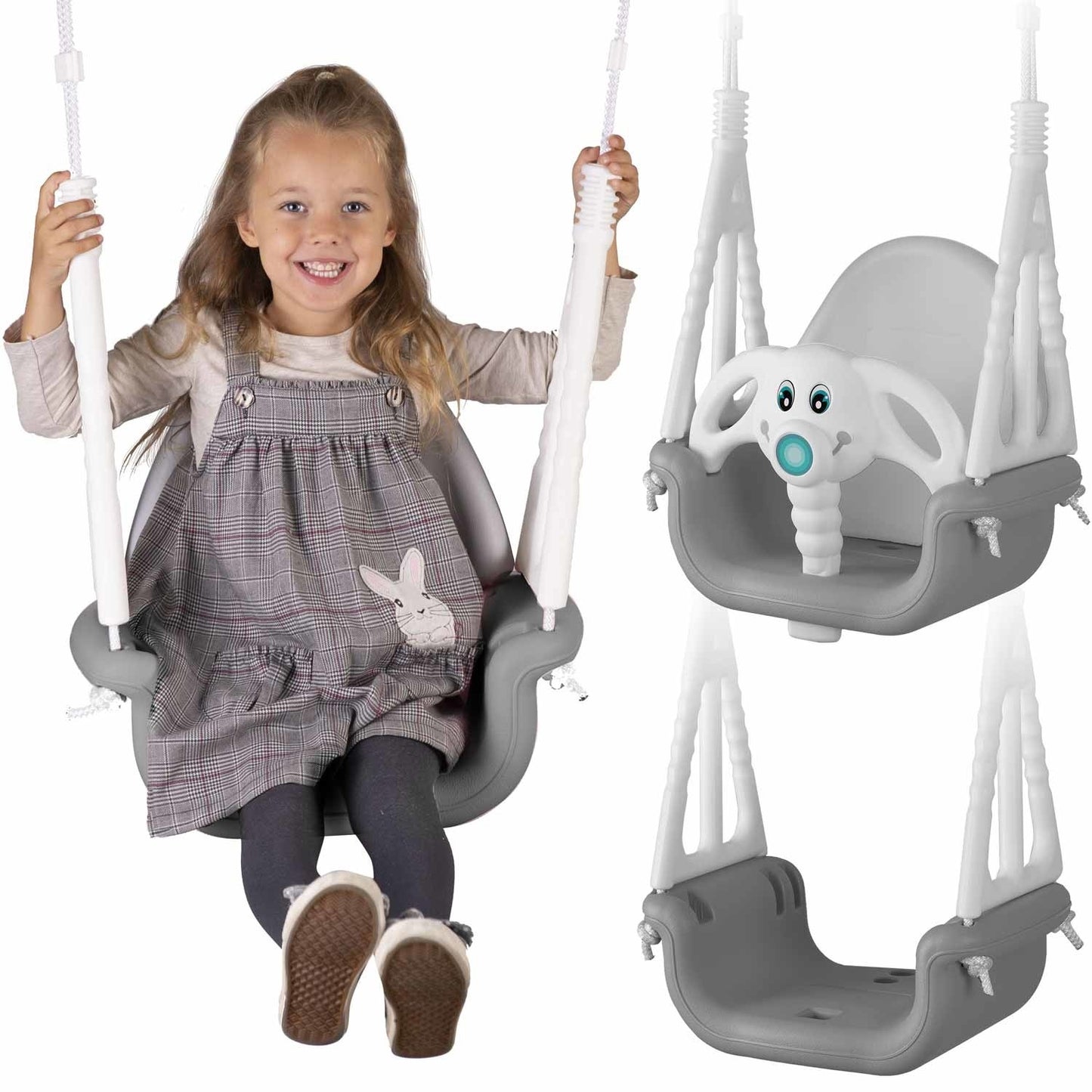 Baloiço infantil elefante até 30 kg cinzento e branco