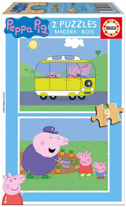 2x Super Puzzle 9 Madeira Peppa Pig