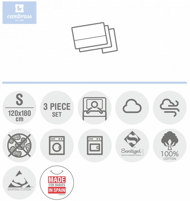 CAMBRASS - LENÇÓIS BERÇO 3 PCS 120x180 CM ASTRA AZUL
