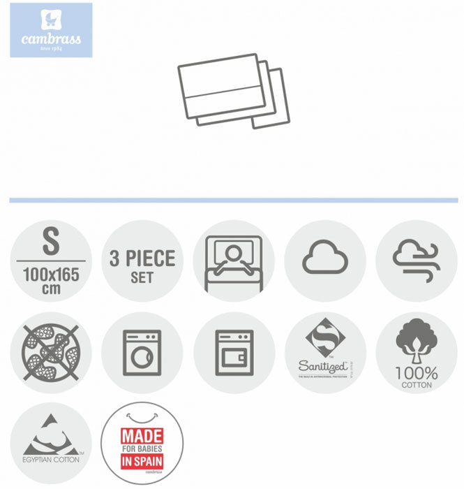 CAMBRASS - LENÇÓIS BERÇO 3 PCS 100x165 CM ASTRA ROSA