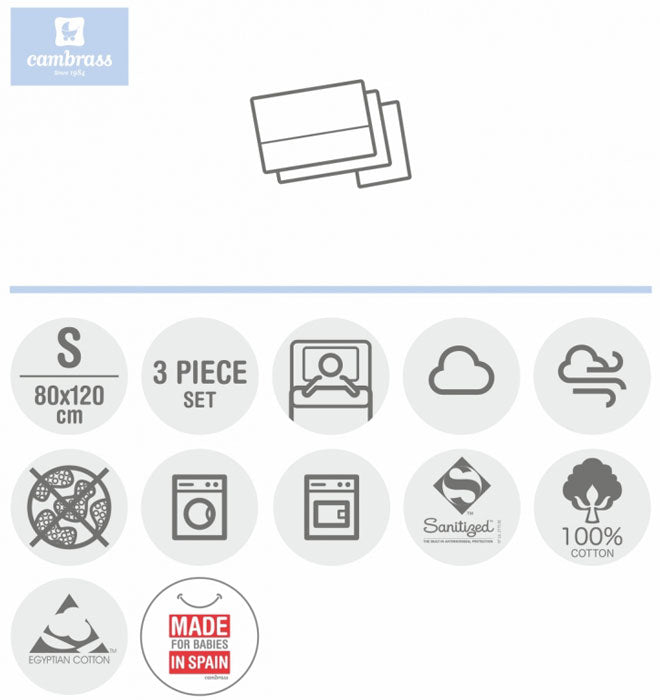 CAMBRASS - LENÇÓIS PARA ALCOFA 3 PCS 80x120 CM ASTRA ROSA