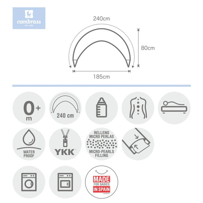 CAMBRASS - ALMOFADA DE AMAMENTAÇÃO LUNA 80x185x16 CM CÉU BEGE / CHUVA