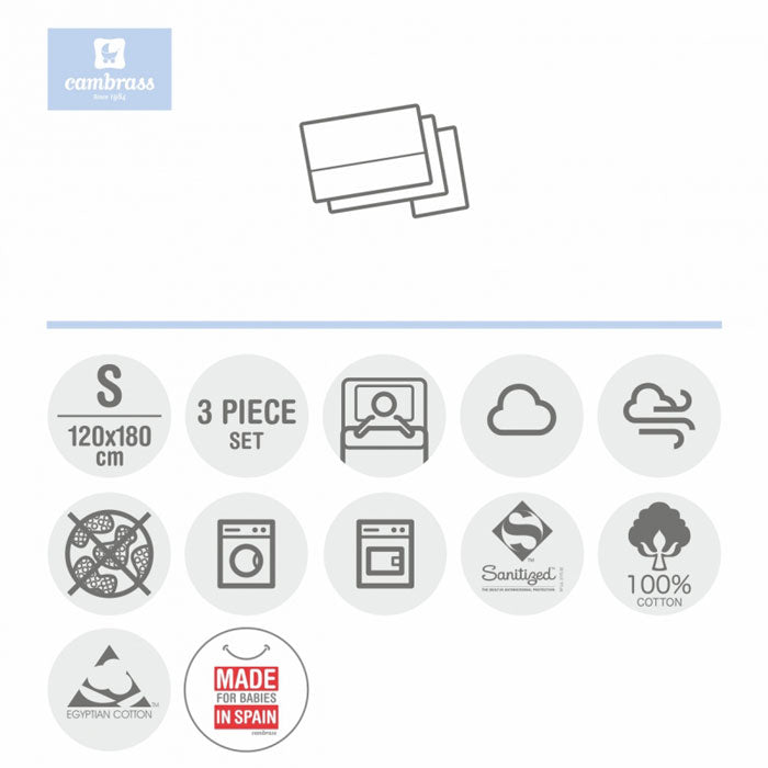 CAMBRASS - LENÇÓIS BERÇO 3 PCS 120x180 CM CÉU CINZA