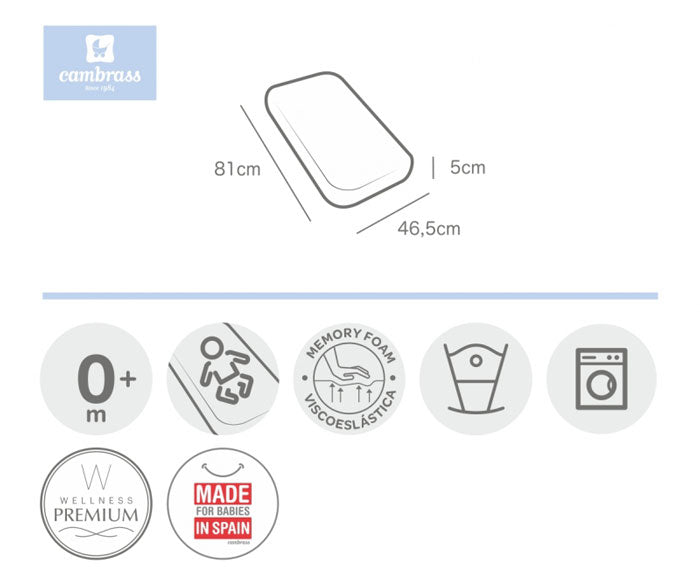 CAMBRASS - COLCHÃO BERÇO PREMIUM 46,5x81x5 CM BRANCO