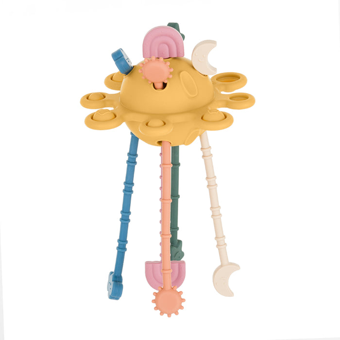 Brinquedo sensorial de silicone Petite&Mars Crazy planet Intense Ochre