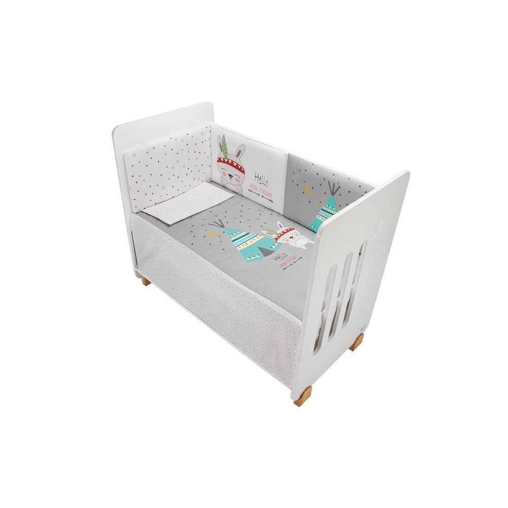 Conjunto 3 Pcs. Para Berço 60X120 (Colcha+Protetor De Cama+Almofada) Jersey Tipi Oso Cinza Interbaby