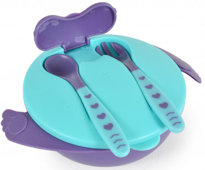Conjunto tigela com garfo e colher Cangaroo Jelly blue