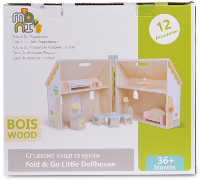 Casa de boneca dobrável em madeira 13 peças Moni