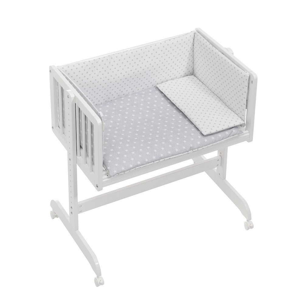 Berço Co Sleep Em Branco Faia+Lençóis+Vestimenta+Colchão Star Cinza Interbaby