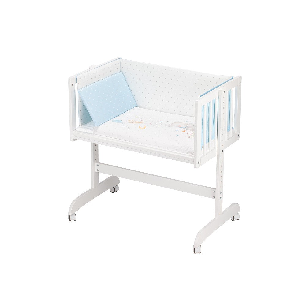 Berço Co Sleep Em Branco Minana Faia+Lençóis+Vestimenta+Colchão Elefante Azul Interbaby