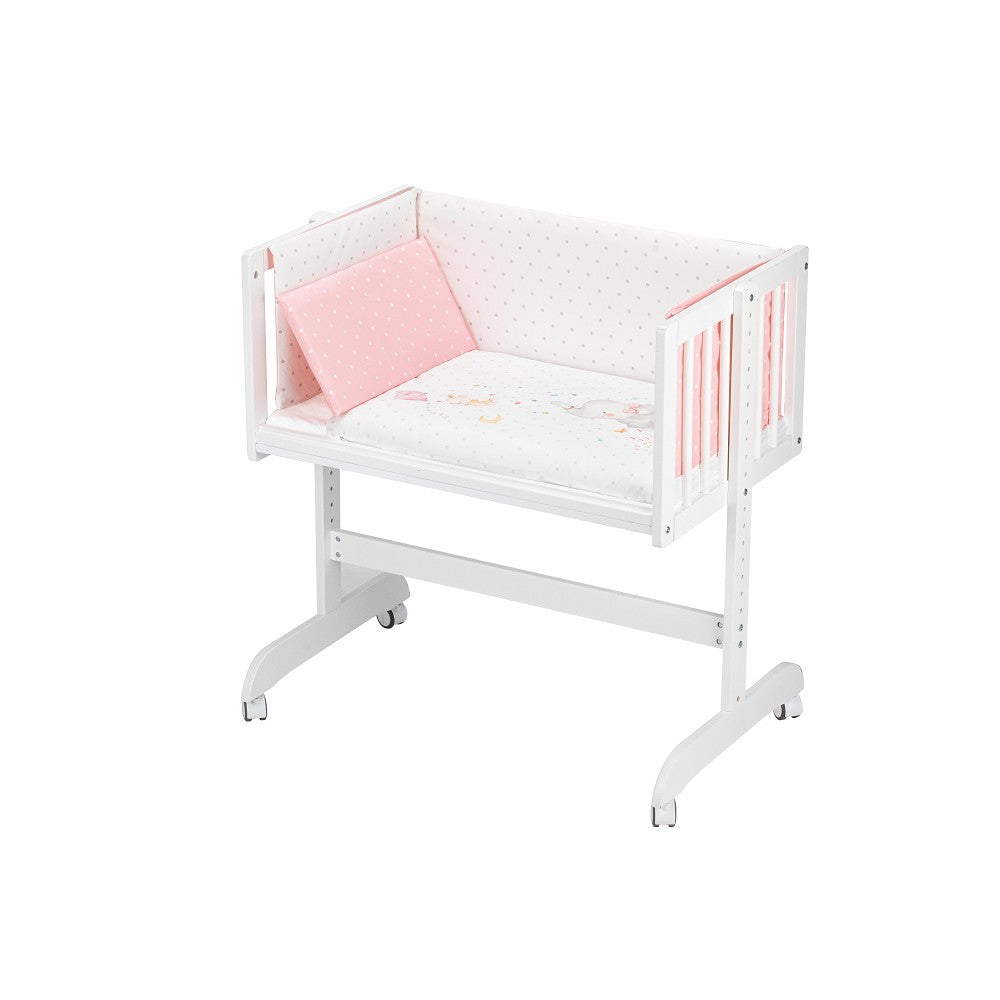 Berço Co Sleep Em Branco Minana Faia+Lençóis+Vestimenta+Colchão Elefante Rosa Interbaby