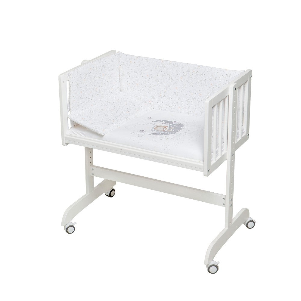 Berço Co Sleep Em Branco Minana Faia+Lençóis+Vestimenta+Colchão Bear Sleeping Cinza Interbaby