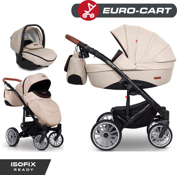 EURO-CART - Carrinho multifuncional DELTA + Grupo 0+ ISOFIX READY Latte
