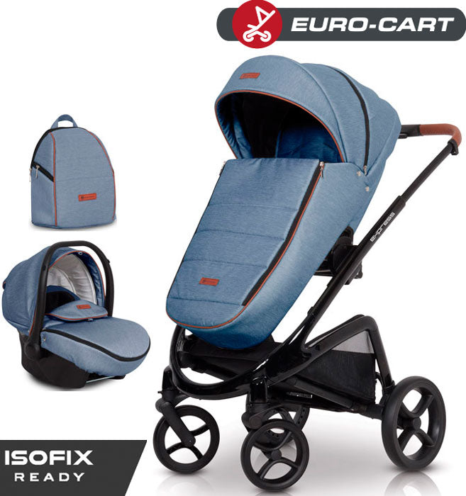 EURO-CART - Carrinho multifuncional EXPRESS + Grupo 0+ ISOFIX READY Denim