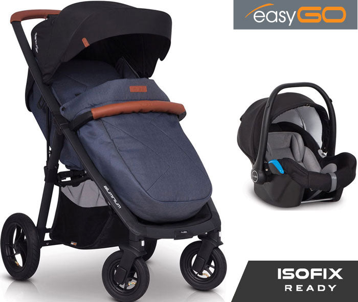EASYGO - Carrinho multifuncional QUANTUM AIR + STARTER 0+ ISOFIX READY Denim
