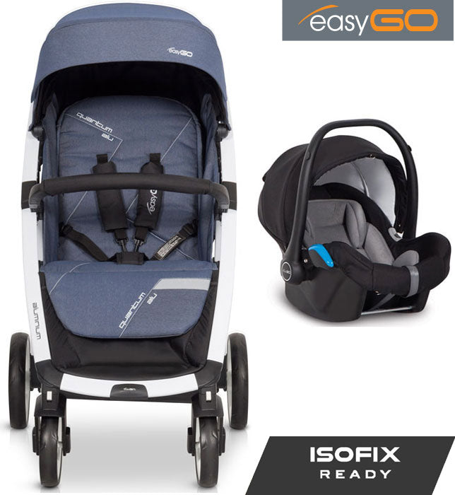 EASYGO - Carrinho multifuncional QUANTUM ALU + STARTER 0+ ISOFIX READY Denim