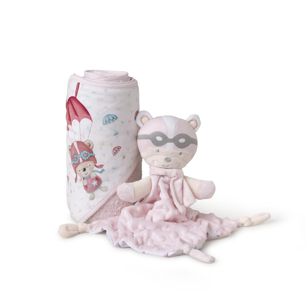 Conjunto Toalha de banho + Doudou Paraquedista Rosa Interbaby