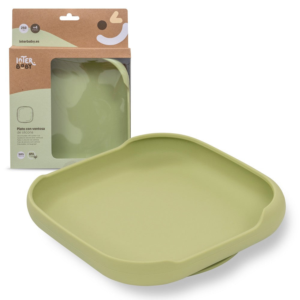Prato De Silicone Com Ventosa Verde Oliva Interbaby