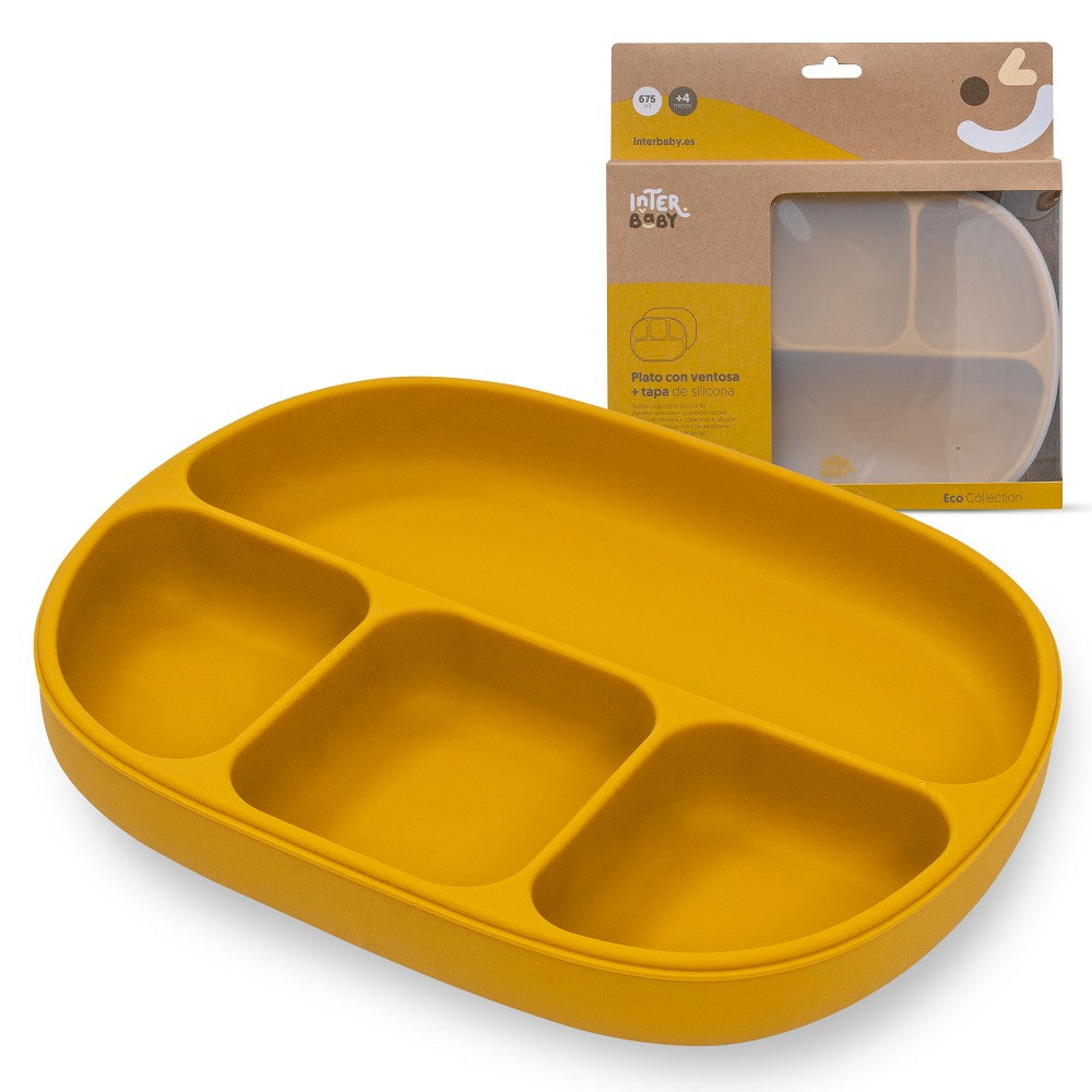 Prato De Silicone Com Ventosa E Tampa Ocr Terra Interbaby