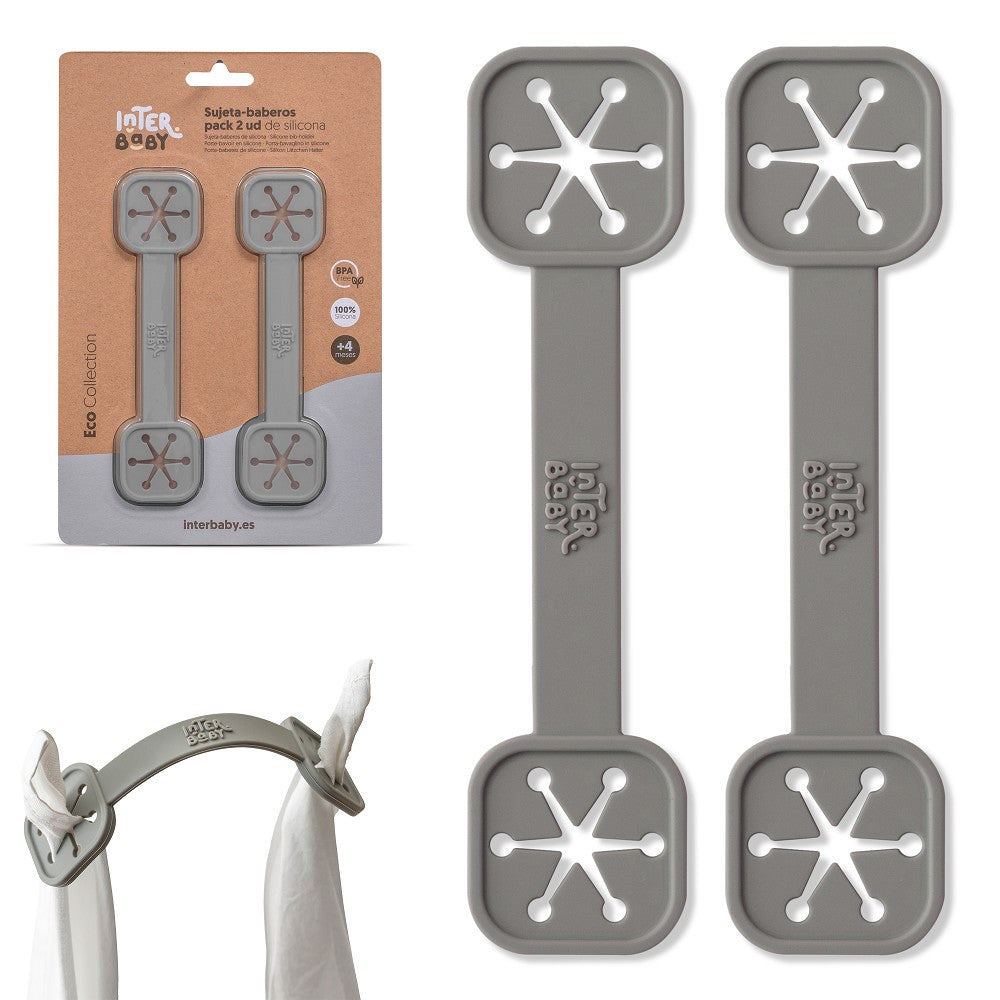 Presilha para Babetes 2 Unidades De Silicone Cinza Petrola Interbaby