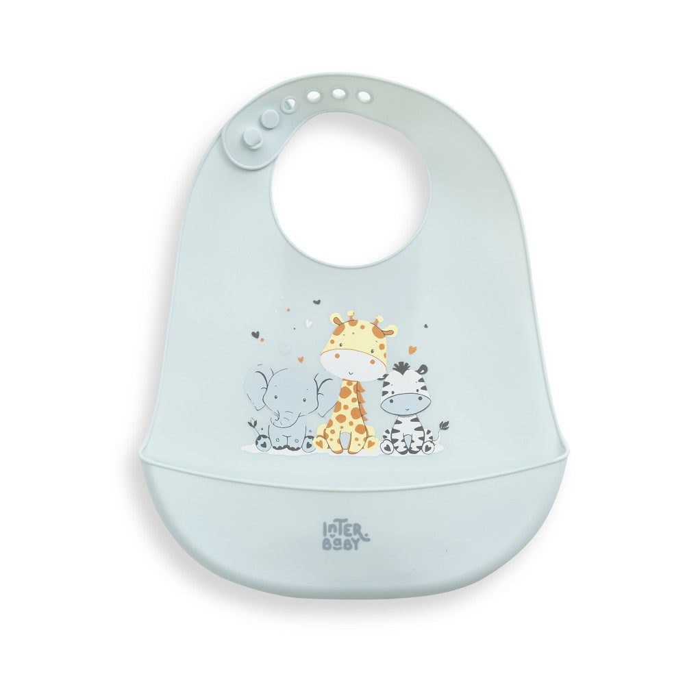 Babete em Silicone Três Amigos Azul-Cinza Interbaby