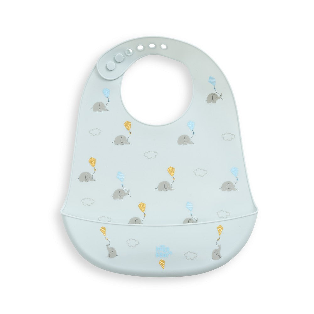 Babete em Silicone Elefante Azul-Cinza Interbaby